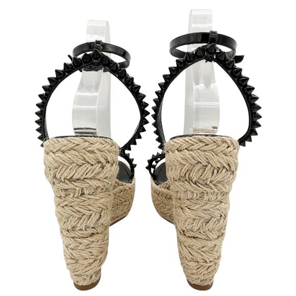 Christian Louboutin Mafaldina Espadrille Wedge Sandals Size 39 US 9 Black Spike - Picture 6 of 15
